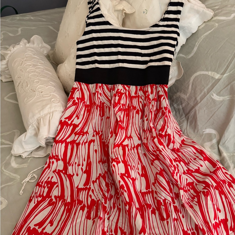 NWOT Monteau Black and White Striped Red Patterned Mini Dress NWOT